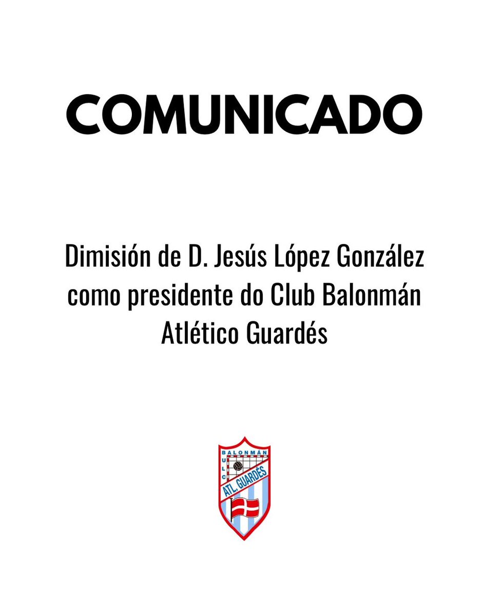 EnXogoG's tweet photo. 🚨 Jesús López dimite como presidente do @AtleticoGuardes    🚨

👉 Esta decisión chega por unha serie de circunstancias coma a perda do patrocinio de Mecalia e “a falta de apoios institucionais abondo para afrontar con garantías os retos presentes e futuros da entidade”. https://t.co/kjt9cxR1Ka
