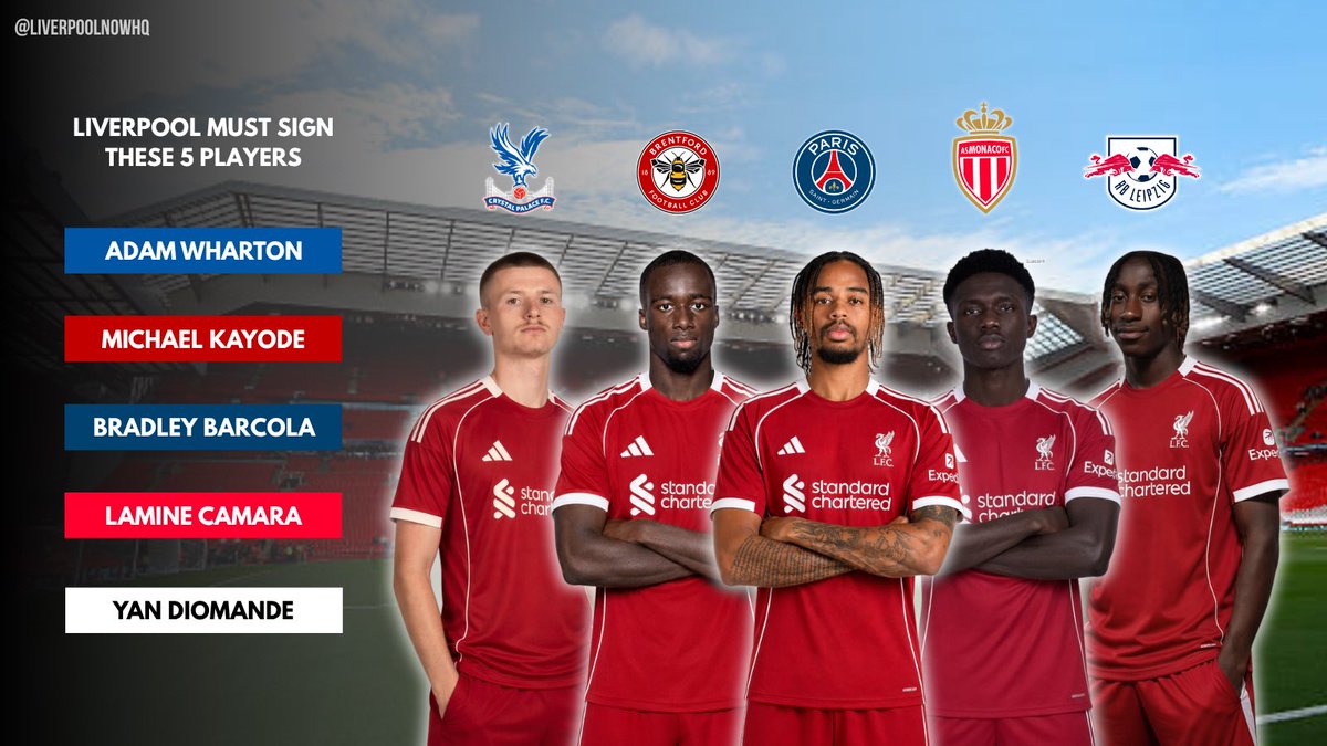 LiverpoolNowHQ's tweet photo. 🚨 𝐓𝐡𝐢𝐬 𝐢𝐬 𝐭𝐡𝐞 𝐩𝐞𝐫𝐟𝐞𝐜𝐭 𝐫𝐞𝐚𝐥𝐢𝐬𝐭𝐢𝐜 𝐭𝐫𝐚𝐧𝐬𝐟𝐞𝐫 𝐰𝐢𝐧𝐝𝐨𝐰 𝐟𝐨𝐫 𝐋𝐢𝐯𝐞𝐫𝐩𝐨𝐨𝐥 𝐭𝐡𝐢𝐬 𝐬𝐮𝐦𝐦𝐞𝐫.

This would quite literally be the perfect summer. Liverpool would have arguably the best squad in the world, ready to get back to the heavy-metal, high-intensity football under Andoni Iraola.

𝐈𝐧𝐜𝐨𝐦𝐢𝐧𝐠𝐬:
𝐀𝐝𝐚𝐦 𝐖𝐡𝐚𝐫𝐭𝐨𝐧 𝟐𝟐 𝐂𝐌 🏴󠁧󠁢󠁥󠁮󠁧󠁿
𝐌𝐢𝐜𝐡𝐚𝐞𝐥 𝐊𝐚𝐲𝐨𝐝𝐞 𝟐𝟏 𝐑𝐁 🇮🇹 
𝐁𝐫𝐚𝐝𝐥𝐞𝐲 𝐁𝐚𝐫𝐜𝐨𝐥𝐚 𝟐𝟑 𝐋𝐖 🇫🇷 
𝐋𝐚𝐦𝐢𝐧𝐞 𝐂𝐚𝐦𝐚𝐫𝐚 𝟐𝟐 𝐃𝐌 🇸🇳 
𝐘𝐚𝐧 𝐃𝐢𝐨𝐦𝐚𝐧𝐝𝐞 𝟏𝟗 𝐑𝐖 🇨🇮

𝐏𝐨𝐭𝐞𝐧𝐭𝐢𝐚𝐥 𝐎𝐮𝐭𝐠𝐨𝐢𝐧𝐠𝐬: 
𝐂𝐮𝐫𝐭𝐢𝐬 𝐉𝐨𝐧𝐞𝐬 𝐂𝐌 🏴󠁧󠁢󠁥󠁮󠁧󠁿 
𝐂𝐚𝐥𝐯𝐢𝐧 𝐑𝐚𝐦𝐬𝐚𝐲 𝐑𝐁 🏴󠁧󠁢󠁳󠁣󠁴󠁿
𝐂𝐨𝐝𝐲 𝐆𝐚𝐤𝐩𝐨 𝐋𝐖 🇳🇱
𝐀𝐥𝐞𝐱𝐢𝐬 𝐌𝐚𝐜 𝐀𝐥𝐥𝐢𝐬𝐭𝐞𝐫 𝐂𝐌 🇦🇷 
𝐅𝐞𝐝𝐞𝐫𝐢𝐜𝐨 𝐂𝐡𝐢𝐞𝐬𝐚 𝐋𝐖/𝐑𝐖 🇮🇹 
𝐇𝐚𝐫𝐯𝐞𝐲 𝐄𝐥𝐥𝐢𝐨𝐭 𝐀𝐌/𝐑𝐖🏴󠁧󠁢󠁥󠁮󠁧󠁿 

#LFC #Liverpool #Transfers