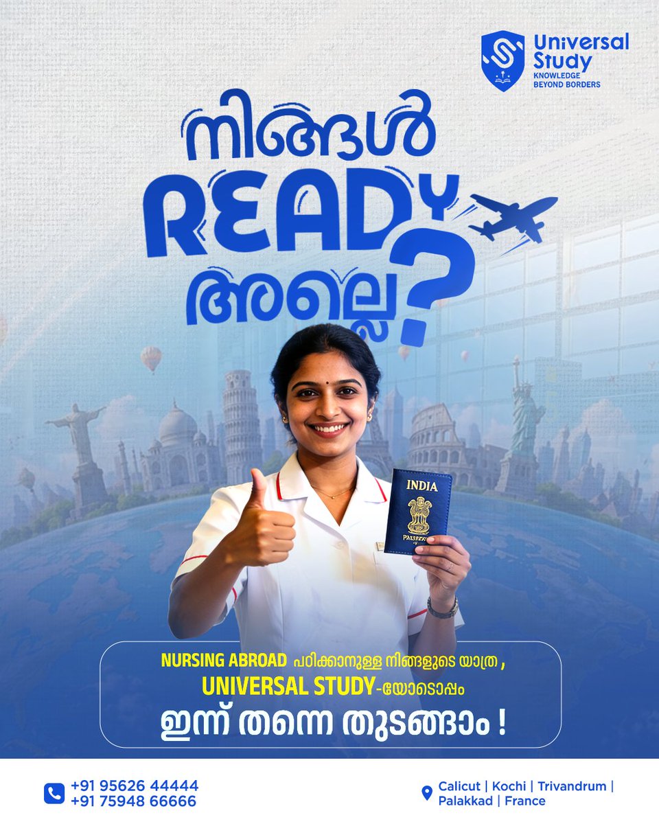 Study79364Study's tweet photo. ✈️ Ready for a global nursing career?

Universal Study helps aspiring nurses explore international opportunities with expert guidance for Nursing Abroad.

📞 +91 95626 44444 | +91 75948 66666
#NursingAbroad #UniversalStudy #StudyAbroad #GlobalNursingCareer #FutureNurse https://t.co/aZemualsjy