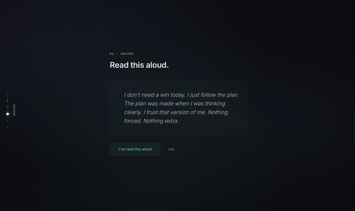 Michael_Canopy's tweet photo. Third thing. 

I read this out loud before I trade.

What I write here changes. The act of reading it doesn't. https://t.co/q1seniP9dL