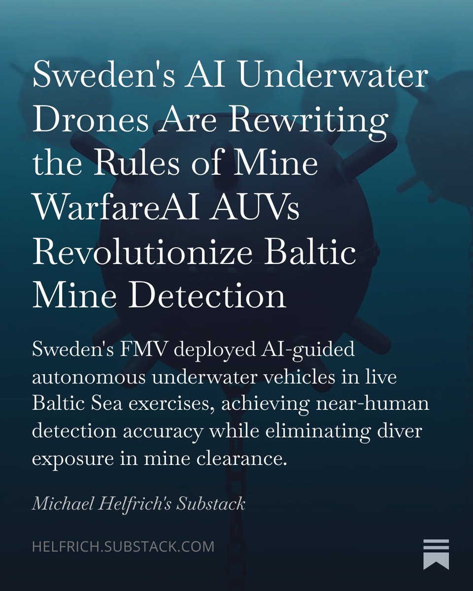 CampbellMeade25's tweet photo. Zero human divers. 94% detection accuracy. 40% faster surveys. Sweden's FMV just proved AI isn't the future of naval defense — it's already underwater.
#DefenseAI #MineCountermeasures #NavalSecurity https://t.co/mAj5cVXQFF