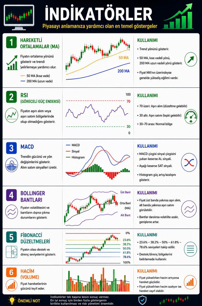 ralli_kralicesi's tweet photo. EN İYİ #İNDİKATÖR

▪️ #BollingerBand ➠ Oynaklık seviyesi ölçümü

▪️ #MACD ➠ Al / sat sinyali

▪️ #RSI ➠ Aşırı alım &amp; aşırı satım

▪️ #EMA200 ➠ Uzun vadeli trend

▪️ #EMA50 ➠ Zarar durdurma noktası

▪️ #EMA9 ➠ Kısa vadeli trend

▪️ #EMA21 ➠ Giriş / çıkış noktası https://t.co/qOwrg6HUAz
