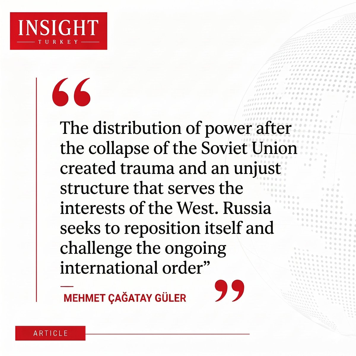 InsightTurkey's tweet photo. What drives Moscow's pursuit of global power? @mehmetcagatayg  analyzes two decades of official speeches to reveal the evolution of Vladimir Putin's grand strategy and his efforts to counterbalance Western hegemony.

Discover more:
https://t.co/KZDg7mv0c8 https://t.co/QUFJUcA4lw
