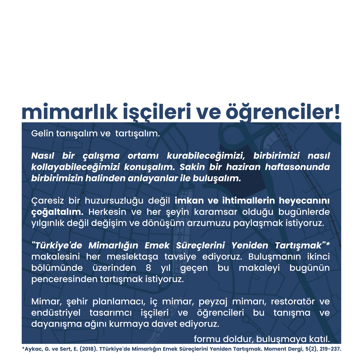 mimarliktaemek's tweet photo. "Türkiye'de Mimarlığın Emek Süreçlerini Yeniden Tartışmak" makalesini aşağıdaki linkten indirerek okuyabilir, buluşma esnasında fikirlerinizi belirtebilirsiniz.
https://t.co/Wj6OEKo7Y5 https://t.co/mXpwT6j5a0