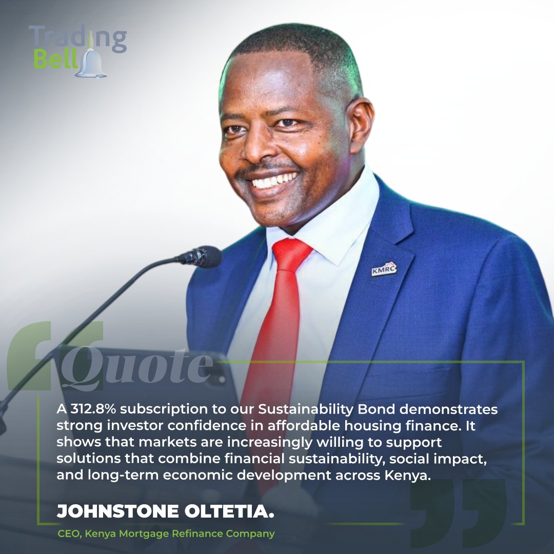 thetradingbell's tweet photo. Strong investor demand signals growing confidence in sustainable housing finance and long-term development outcomes nationwide.

@kmrc_co @chegemaina
#ESG #SustainableFinance #CapitalMarkets #ImpactInvesting #HousingFinance #KenyaBusiness #TheTradingBell https://t.co/rn4JKCAytZ