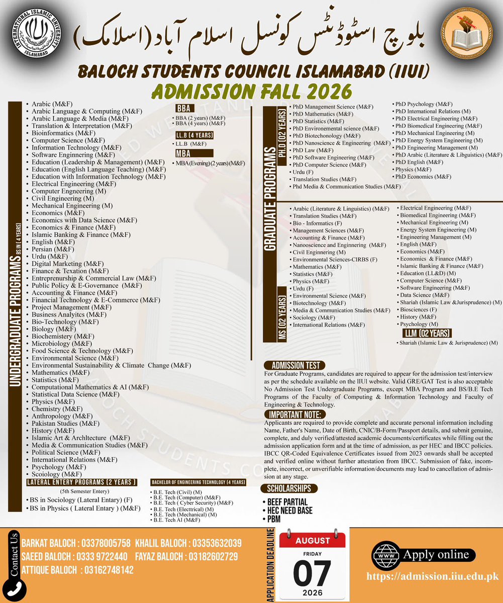 bsciiui028's tweet photo. Baloch students council islamabad (iiui)
ADMISSION fall 2026 https://t.co/2W04OJ8WD5