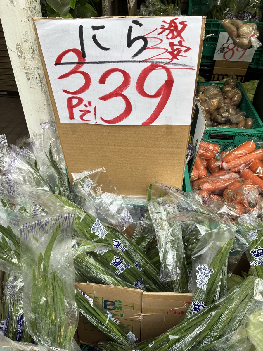 皆さんお待ちかねのヤケクソな八百屋さんです‼️ニラが安過ぎ、いちご