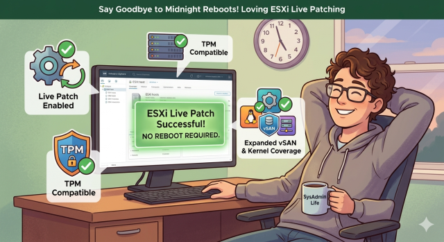 WaldemarPera's tweet photo. @VMware (by @Broadcom) #HybridCloud #VCF - Say Goodbye to Midnight Reboots: Why I’m Loving the New ESXi Live Patching (by Bart Peeters) @VMwareVCF @vExpert #vExpertVCF https://t.co/HkMkBOP8KO https://t.co/hw3mZzGMGf