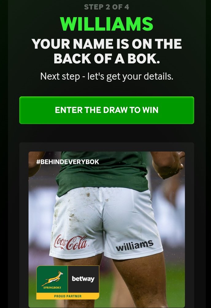NtateWilliams's tweet photo. That looks so cool😌😅 We're #BehindEveryBok get your name at the back of Springboks matchday shorts🔥 
https://t.co/6j3THnO4aE https://t.co/CinoknSytV