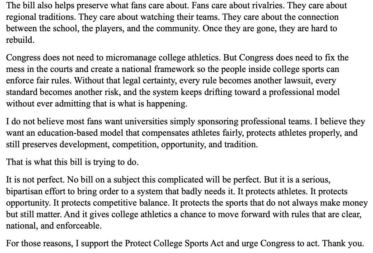 bmarcello's tweet photo. Nick Saban, in prepared testimony for today's Protect College Sports Act hearing in front of the Senate Commerce Committee:

"I do not believe most fans want universities simply sponsoring professional teams." https://t.co/KQLGqXza7y
