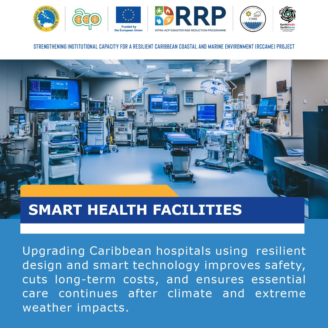 CIMHbb's tweet photo. Smart health facilities = safer communities.
Health facilities must be resilient to climate-related disasters. Climate smart design and advanced medical systems keep patients and healthcare  workers safe and ensure essential services continue during emergencies. https://t.co/Sm8rUuWOGF