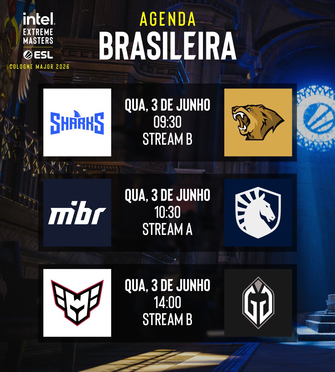 eslbrasil's tweet photo. Preparados para o SEGUNDO dia de #IEM Cologne Major?

Então se liga na agenda dos times Brasileiros 👀🇧🇷 https://t.co/Pxm20S1lLQ