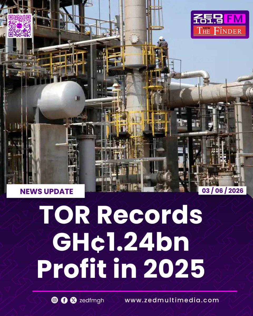 zedfmgh's tweet photo. TOR has recorded a GH¢1.24 billion profit in 2025, marking a significant turnaround for the company.

The development is drawing attention to performance, recovery, and growth within Ghana’s energy sector.

#TOR #BusinessNews #GhanaEconomy #EnergySector #ZED1019FM https://t.co/Pr3MHSjESo