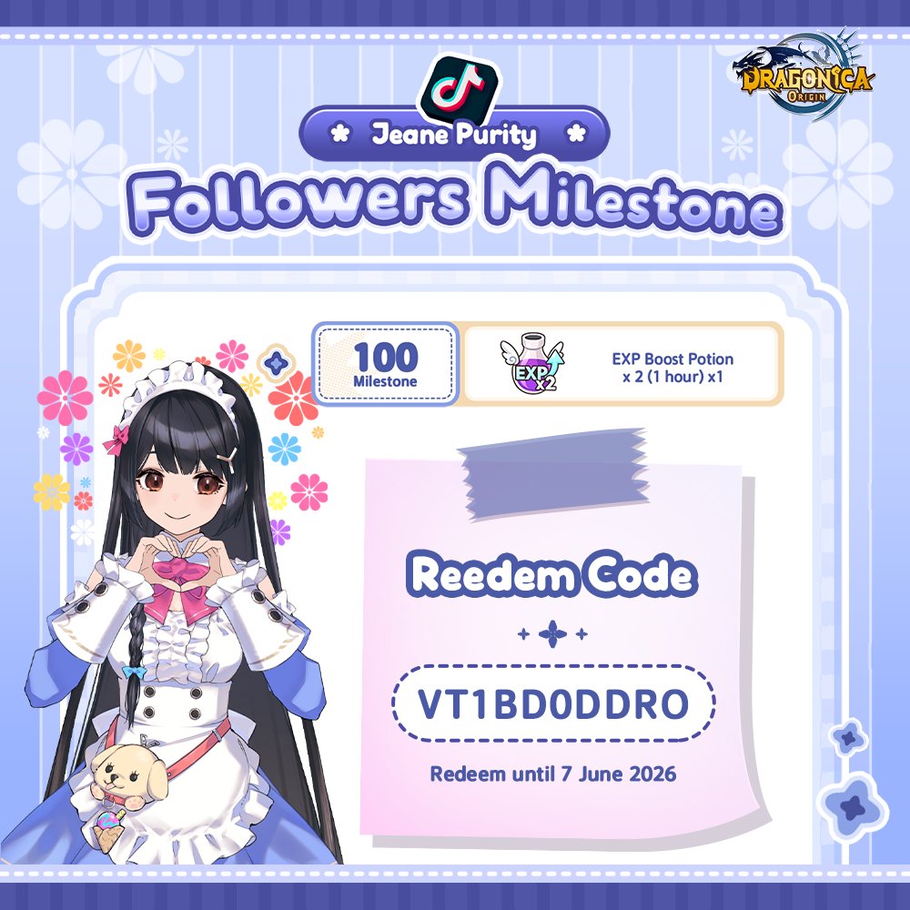 JeanePurity's tweet photo. 📢 Code Reveal Tiktok Milestone

Halo Master dan Lady! 💖
Periode event Tiktok Milestone telah berakhir~
🎀 Kode bisa di Claim hingga 7 June 2026 🎀

Tetap ikuti Keseruan Jeane di 🔎https://t.co/GpASZX3cWb

💠🎀
#JeanePurity #PurityBeam #YEahJIN #VtuberID
#VtuberIndonesia https://t.co/TcjKhrM7qa