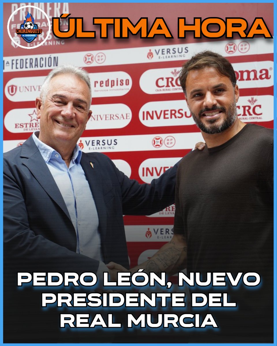 elchiringuitotv's tweet photo. 🚨 PEDRO LEÓN, NUEVO PRESIDENTE del REAL MURCIA.

👉 El exjugador asume la máxima representación institucional del club tras su retirada.

↔️ Felipe Moreno, el hasta hoy presidente, será el consejero delegado. https://t.co/Cze9H3mznt