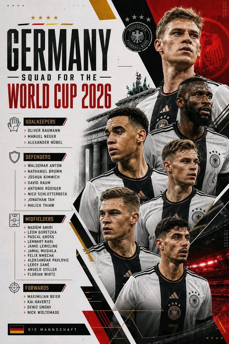 Osama_Al_Awad's tweet photo. ■ منذ نعومة اظفاري اشجع #المانشافت بكل فخر 🇩🇪
■ بصمته البارزة ان الثلاثي: الارادة والانضباط والعمل الجماعي وصفة تحويل الاحلام الى واقع، وان المستحيل ليس ألمانياً
■ ثقة لا متناهية، في أنه سيعيد أمجاده ويسعد جمهوره برفع الكأس مجدداً 

Auf geht's, Deutschland! 🇩🇪
  #WorldCup2026 https://t.co/nOyz6ZeJFj