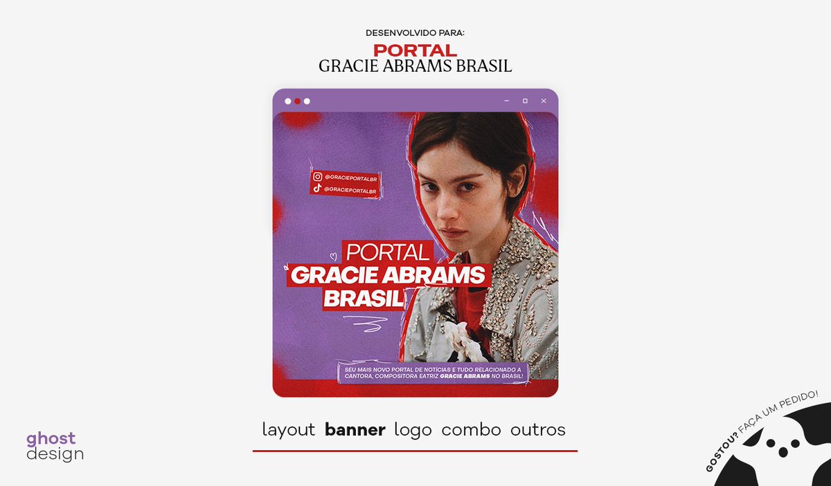 ghostdsgn's tweet photo. 🖥️Entrega para:
Portal Gracie Abrams Brasil

- Pedidos via DM!
Ghost Design © 2026 https://t.co/3t0YEeRkP4