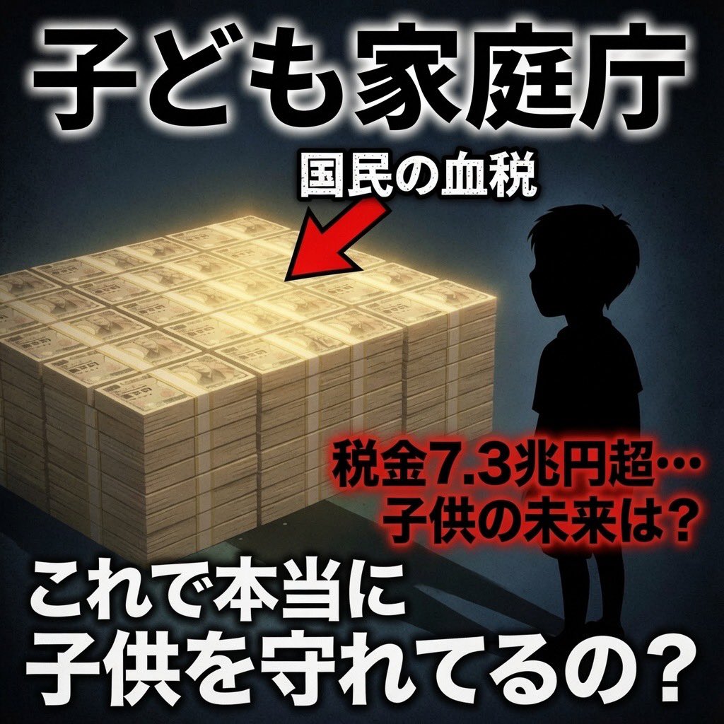 nihonpatriot's tweet photo. 毎年子どもの出生数は過去最小なのに
子ども家庭庁の予算は上がっていく
ばかりでおかしいと思いませんか？

子ども家庭庁の予算

令和4年度  約4.7兆円
令和5年度  約4.8兆円
令和6年度  約5.3兆円
令和7年度  約7.3兆円

子ども家庭庁は必要だと思いますか？
私は必要ないと思います。

想定より15年早く少子化進行
日本人の出生数　去年６７万人あまり
「１０年連続で過去最少」　厚生労働省