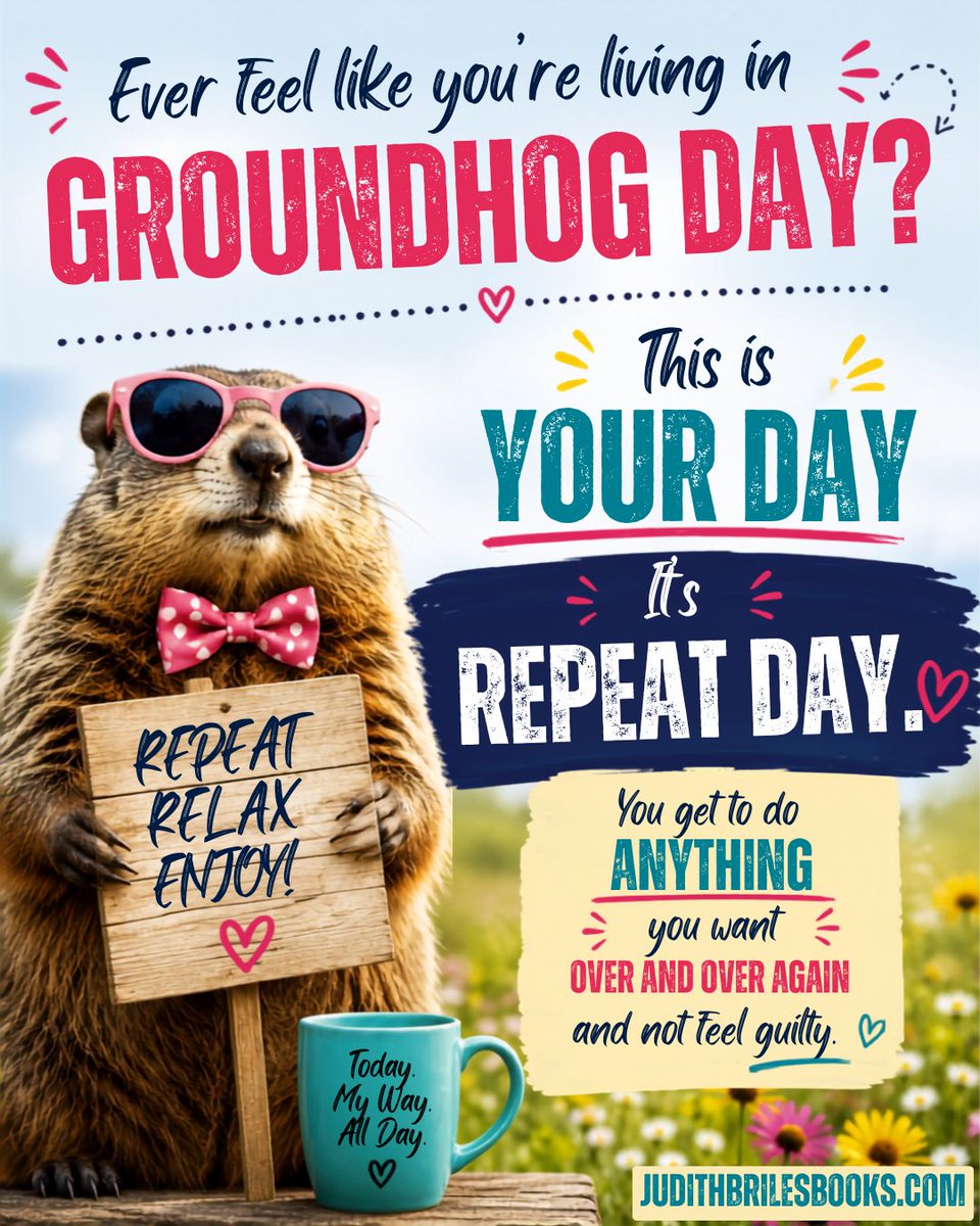 mybookshepherd's tweet photo. Ever feel like you're living in Groundhog Day? This is your day ... It's Repeat Day. You get to do anything you want over and over again and not feel guilty.

https://t.co/gvsyLq5Fqq
#GroundhogDay #RepeatDay #DailyMotivation #PositiveVibes #SelfCare https://t.co/sXA9XIv0W9