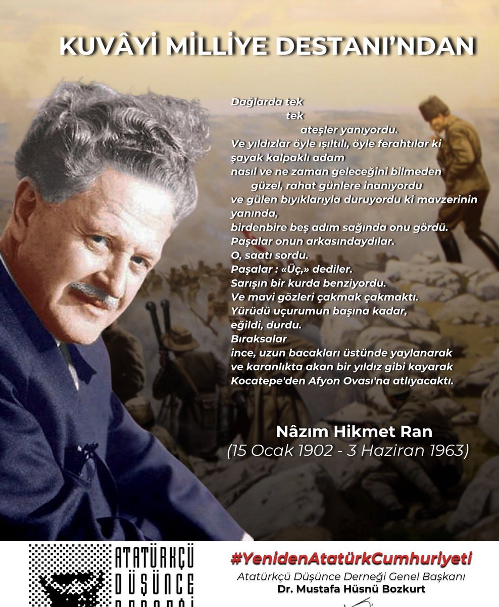 HsnBozkurt's tweet photo. Buram buram vatan ve millet aşkı, özgürlük ve barış çağrısı, emek ve insan sevgisi kokan şiirleriyle ölümsüzlüğe ulaşmış, dünya edebiyat tarihine adını altın harflerle yazdırmış, Türk Edebiyatı’nın köşe taşı büyük şair Nâzım Hikmet’i vefat yıl dönümünde saygıyla anıyorum. 
#NazımHikmet 
#AtatürkteBirleşmeZamanı
#YenidenAtatürkCumhuriyeti
@add_genelmerkez