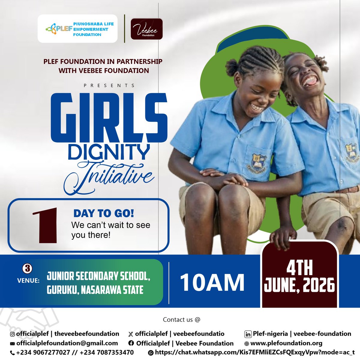 officialplef's tweet photo. ⏳ 1 Day To Go!
The countdown ends tomorrow as we visit Junior Secondary School, Nasarawa State.
We're ready. Are you? https://t.co/Nx976txj3n