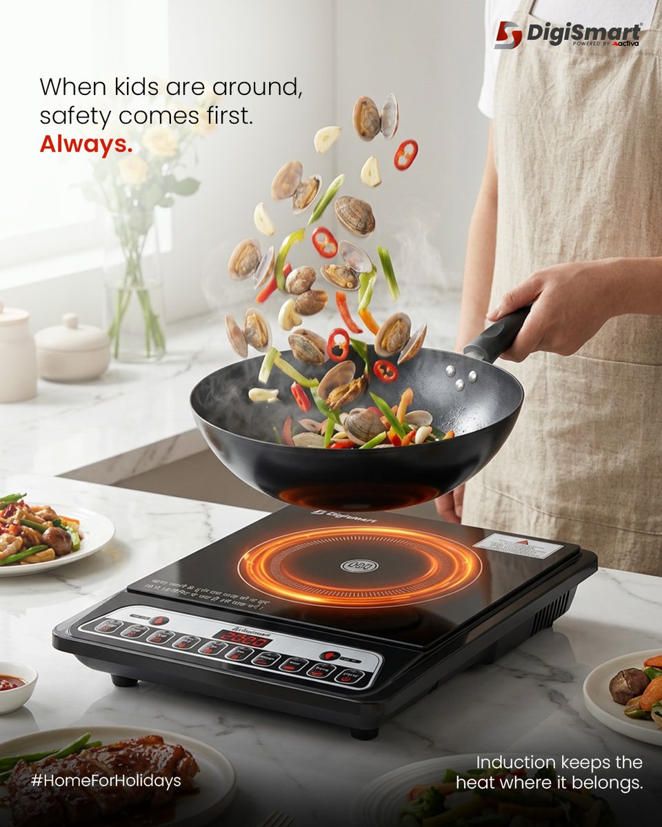 DigiSmartElect's tweet photo. Less exposed heat. More peace of mind. That’s induction cooking when kids are home.
#DigismartLiving #HomeForHolidays #InductionCooktop #SmartCooking #KitchenSafety #ModernKitchen #SmartKitchen #EnergyEfficient #HomeAppliances https://t.co/RoU3vySju3