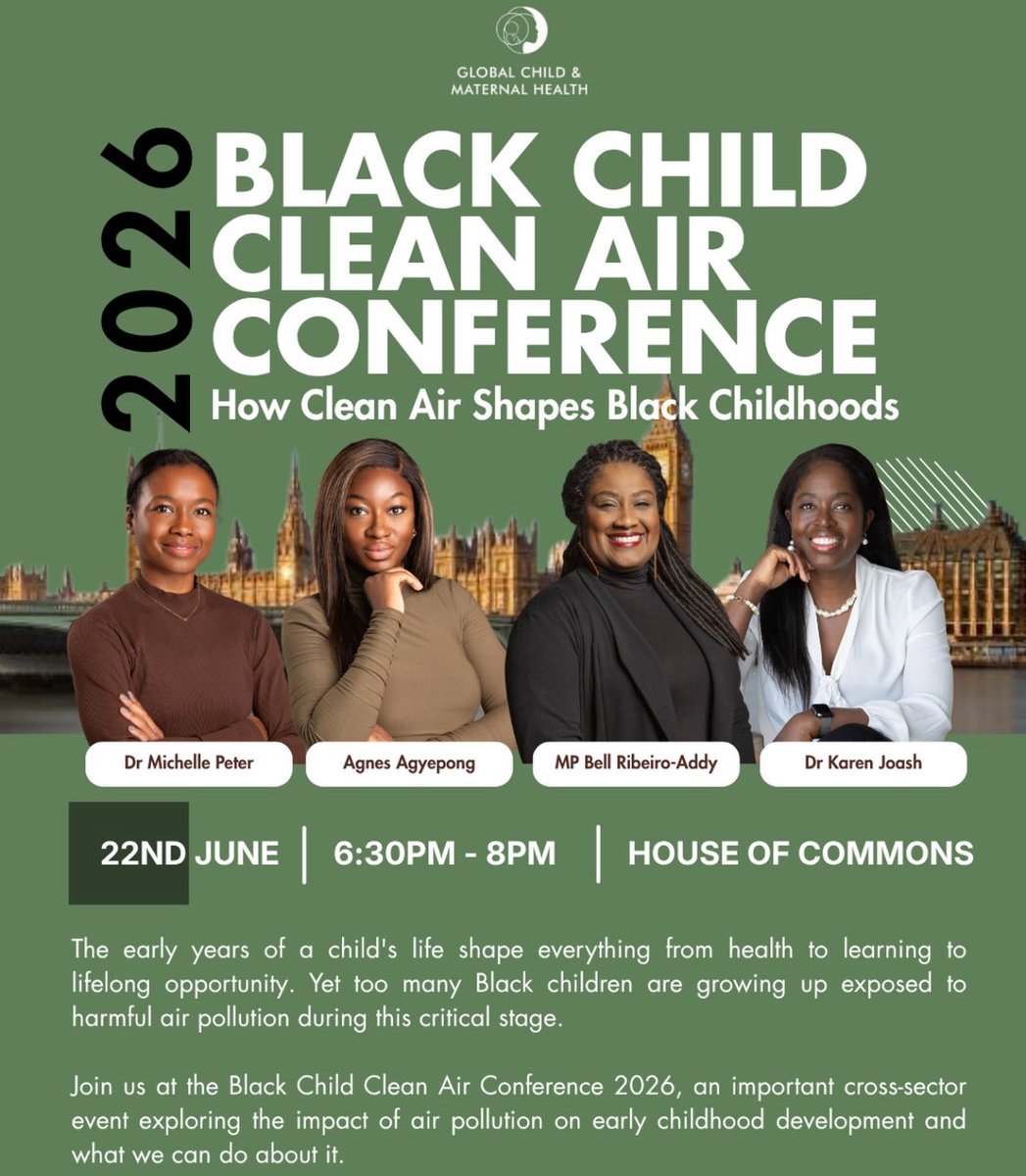VoiceofAfricaUK's tweet photo. Black Child Clean Air Conference 2026

How does clean air shape Black childhoods? Let’s talk about it.

📅 22nd June ⏰ 6:30PM – 8PM 📍 House of Commons

Featuring powerful voices including Dr Michelle Peter, Agnes Agyepong, MP Bell Ribeiro-Addy & Dr Karen Joash.

This is more than a conversation, it’s about health, equity & the future of our children.