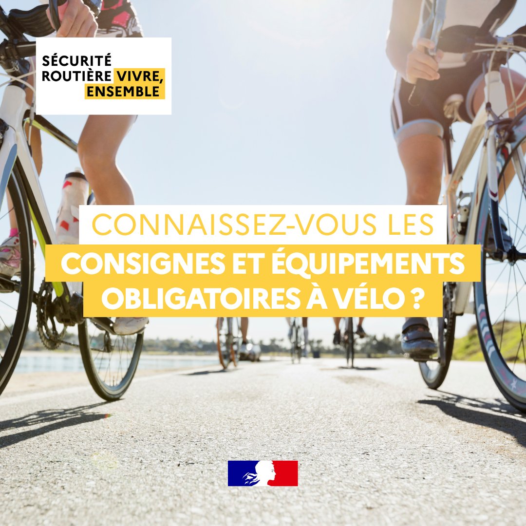 Prefet38's tweet photo. #Vélo 🚲 | En cette journée mondiale du vélo, pensez à respecter ces #consignes pour assurer votre #sécurité et celles des autres : 

🚴 porter un casque (obligatoire jusqu'à 12 ans)
🔆 porter des vêtements clairs et des éléments rétroréfléchissants
🔔 s'équiper d’un dispositif d'alerte (sonnette)
🔦 avoir des feux avant et arrière fonctionnels obligatoire
↗️ indiquer clairement ses changements de directions (lever le bras)
🚦 respecter les stops et les feux rouges
✖️ ne pas rouler sur le trottoir

⚠️ Pensez également à vérifier régulièrement le bon état de fonctionnement de votre vélo (freins, pneus, etc) ! 

@RoutePlusSure