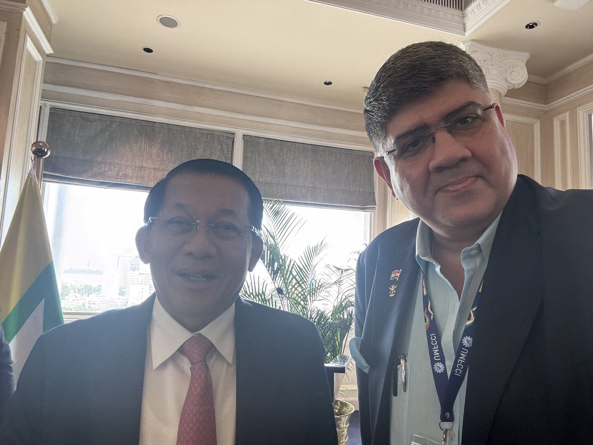 Monish_Ahuja's tweet photo. @ChannelNewsInd1 Had the honour of meeting President of Myanmar Mr Min Aung Hlaing &amp; his cabinet Ministers at Myanmar-India Business Dialogue &amp; Shri Abhay Thakur @IndiainMyanmar at @TajMahalMumbai with opportunity to talk about @we_gba @PRESPLdesk for the development of biomass-bioenergy sector. https://t.co/4ePgxfmLfR