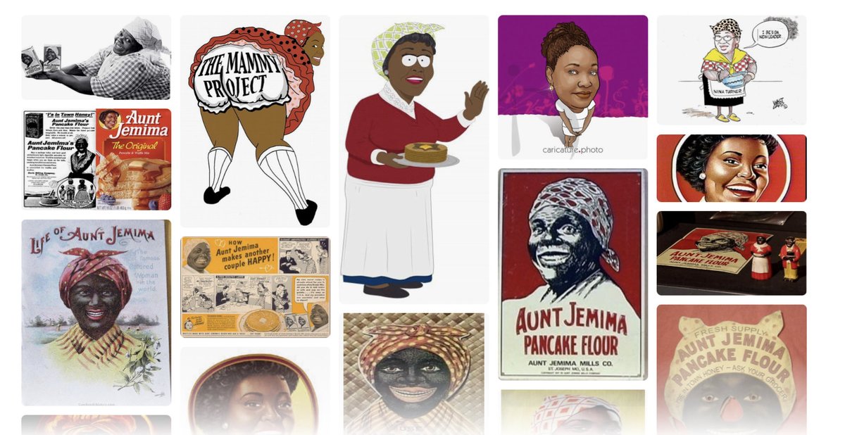 VinceMPerry's tweet photo. Aunt Jemima was not a real person. Several people including Nancy Green played the part based on the mammy archetype. Blacks of the area were often referred to as uncle or aunt rather than shown the respect of Mr., Mrs., or Miss. 

The image changed over the years from the obese female Black domestic with a head rag to a slimmer version with no head rag but many remember it being rooted in a vaudeville caricature. Many products change logos/branding as times change,without altering the product.