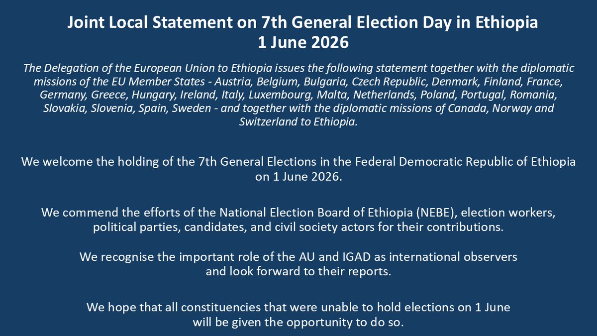 CanadaEthiopia's tweet photo. We invite you to read our joint statement on the 7th General Elections in #Ethiopia https://t.co/v1ipEVC5Q2 https://t.co/3GLAPbg4ok
