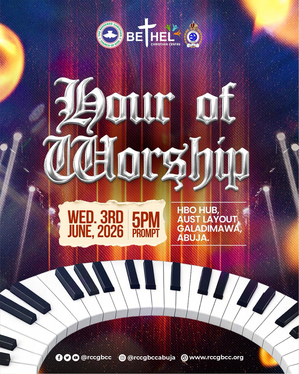 rccgbcc's tweet photo. It’s time for another powerful HOUR OF WORSHIP 🙌🏽🎹

🗓 Wednesday, June 3rd, 2026
⏰ 5PM Prompt
📍 HBO Hub, Aust Layout, Galadimawa, Abuja

Come expectant. Come ready. Come hungry for God’s presence.
One atmosphere can change everything.

#HourOfWorship #AbujaWorship https://t.co/OrCuxsAj6M