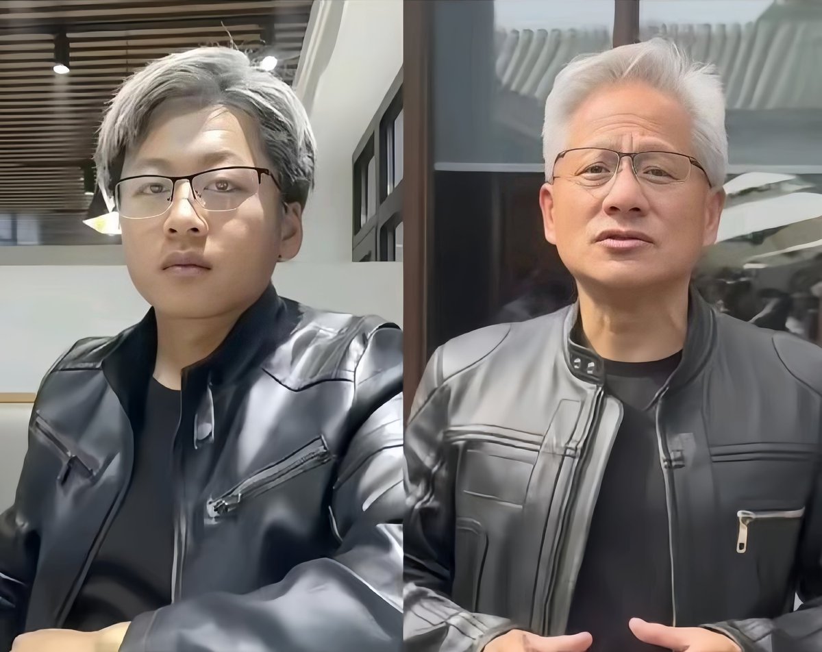bingxge's tweet photo. 这位家徒四壁的小伙子，听从网友建议，模仿英伟达CEO黄仁勋。

于是他换上皮夹克、戴上眼镜一番装扮，神态惟妙惟肖，酷似年轻时的黄仁勋。

瞬间粉丝涨到5万多，关注度高了，话题也多了

小伙直言：现在开播，直播间在线人数稳稳破万… https://t.co/8WJ2LSJZNY