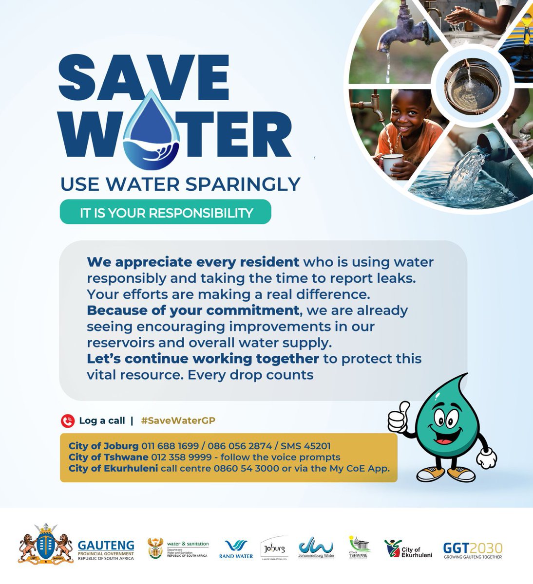 City_Ekurhuleni's tweet photo. and secure a sustainable future for all. 💙
📞 Report water leaks and service issues to the City of Ekurhuleni Call Centre: 0860 54 3000
#SaveWater #WaterConservation #EveryDropCounts #SaveWaterGP https://t.co/QDfmMRHLGh