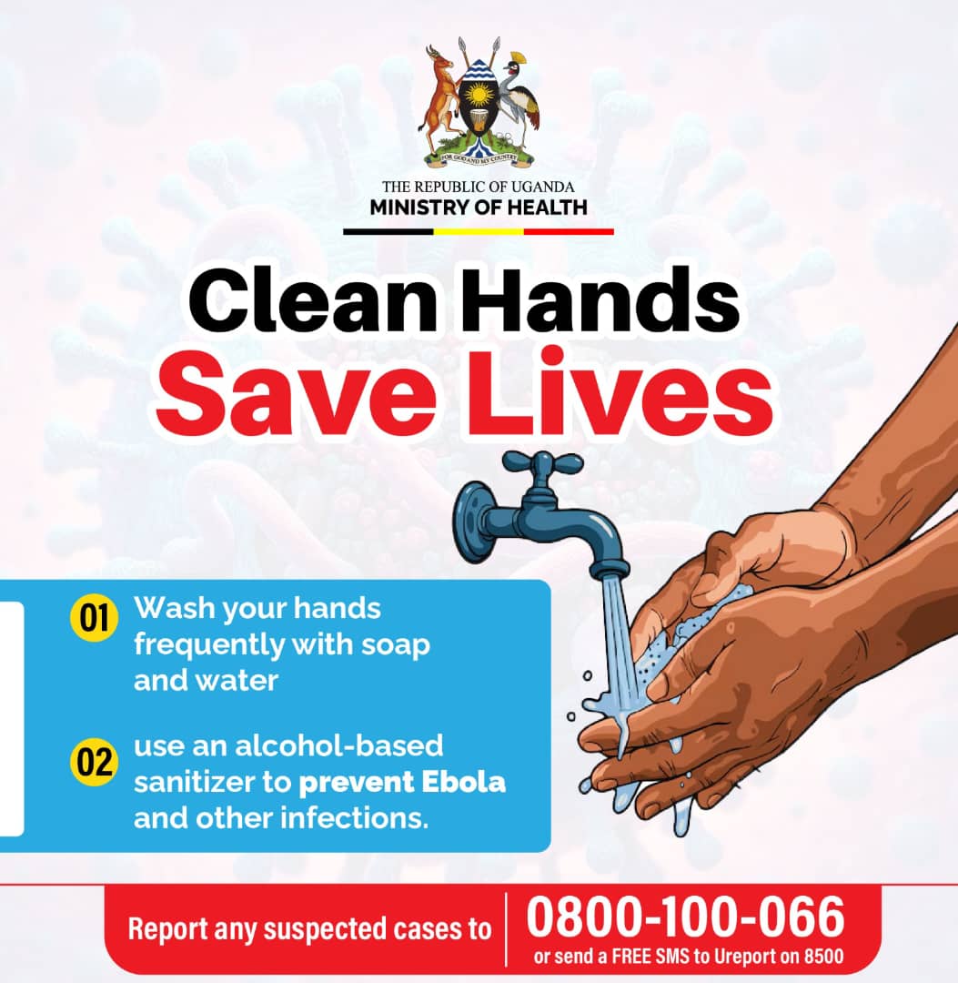 GideonSsekidde's tweet photo. Know how Ebola spreads: direct contact with bodily fluids of an infected person or contaminated materials.  

Stay protected. Wash hands regularly, avoid contact with suspected cases, and report symptoms immediately.  

Your action saves lives.  

#StopEbola #EbolaAwareness @UCC_Official #GoldenPosts  @MinofHealthUG @GovUganda