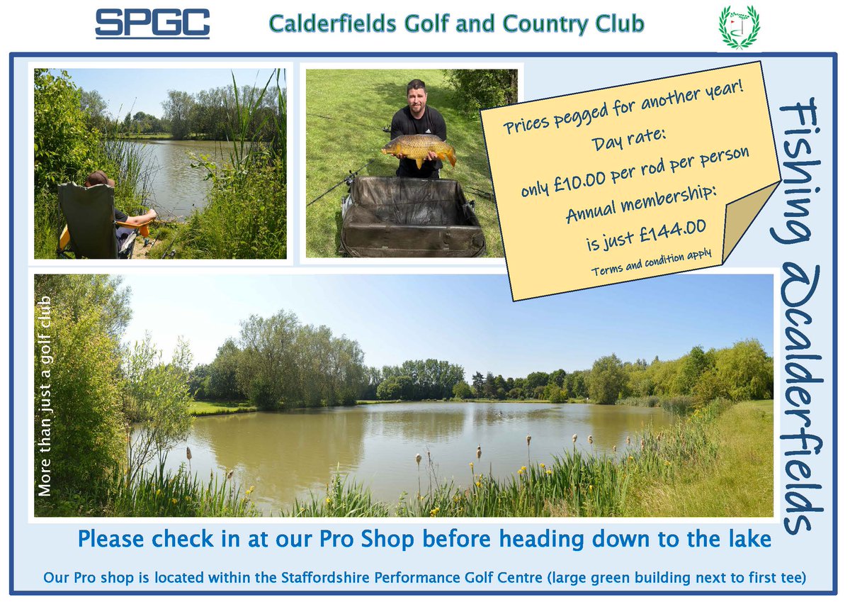 CalderfieldsGCC's tweet photo. Our fishing pegs are available 7 days a week. 

Our lake is stocked with a various fishes so what are you waiting for? https://t.co/dt9VASV6ty