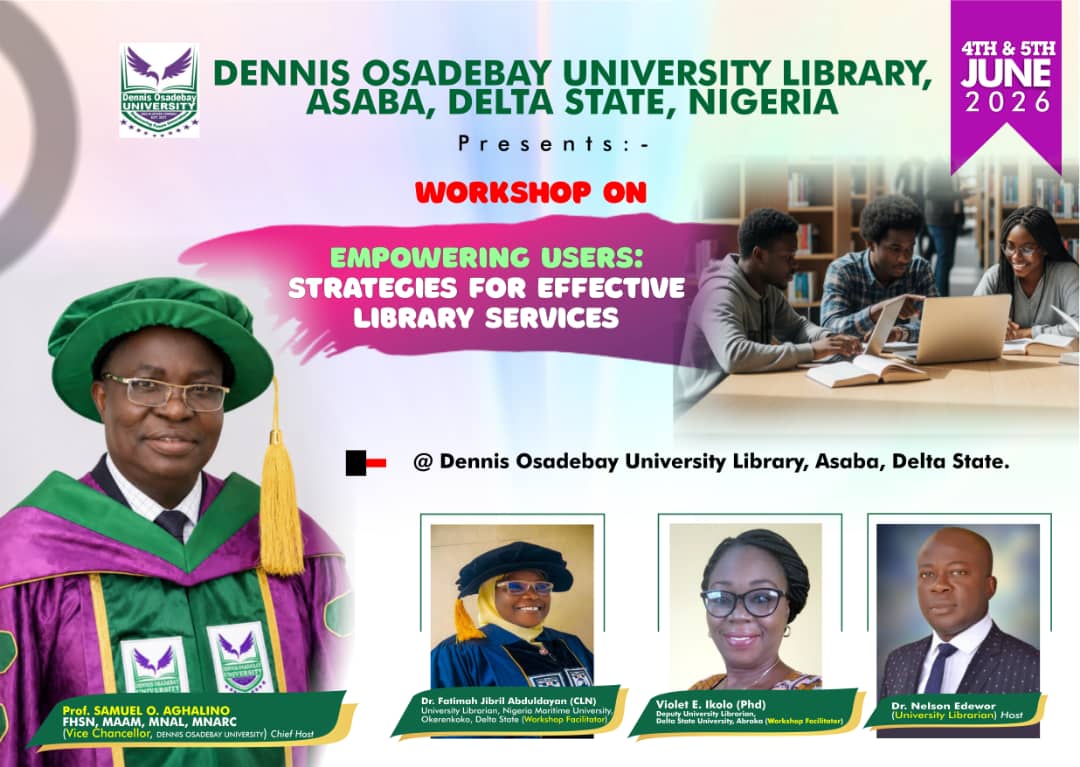 LibraryofNmu756's tweet photo. We are proud to announce the participation of our University Librarian, Dr Fatimah Jibril Abduldayan (@FJ_Dayan), as a facilitator at the Workshop on Empowering Users: Strategies for Effective Library Services, hosted by Dennis Osadebay University Library, Asaba. https://t.co/u2Js1kSGJT