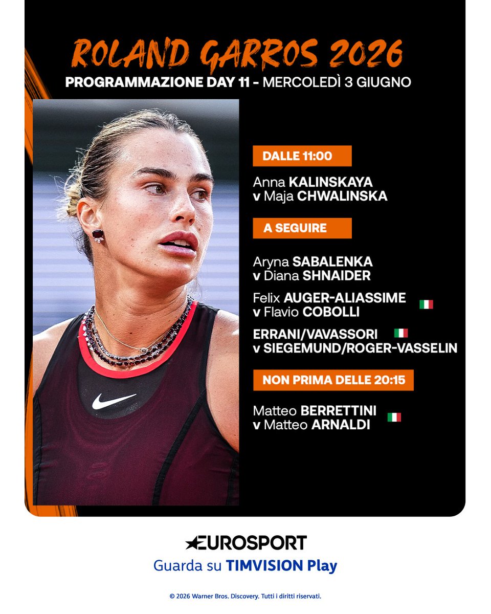 TIM_Official's tweet photo. OGGI SI TIFA ITALIA! 🇮🇹🔥
In campo Cobolli, Berrettini, Arnaldi e il doppio Errani-Vavassori! 🎾

#RolandGarros è live e on demand sui 6 canali #Eurosport + uno in 4K, disponibili su #TIMVISION Play. Attiva la tua offerta 👉 https://t.co/cvJD6Axscw
#UnaConnessioneAllungaLaVita https://t.co/PZPyJxl2RR