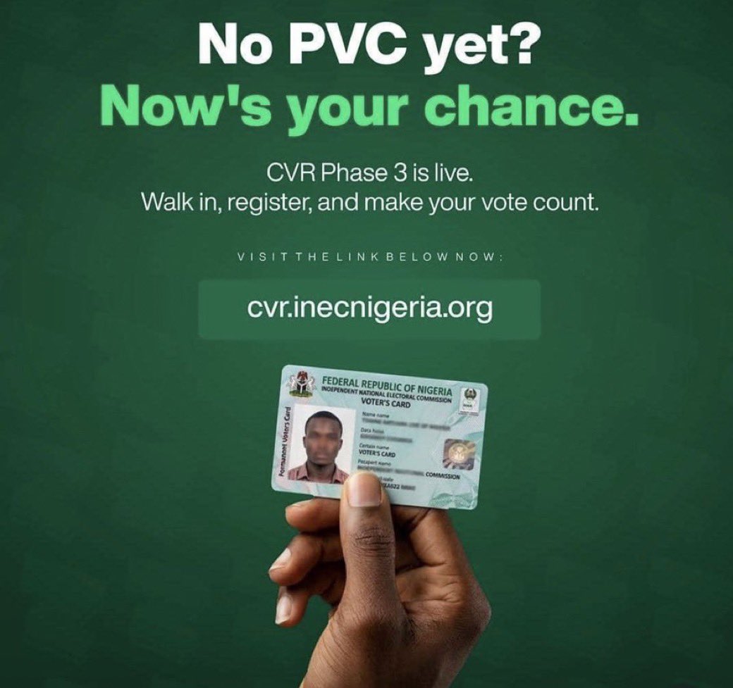 gentle_viper_'s tweet photo. Jezzzzzz

Have you gotten your PVC?

If not, how then do you intend to vote APC out of power? Your voter’s card is the only lethal weapon we have at this point.

Let’s do this collectively. Get your voter’s card today.

I want to see Tinubu out of Aso Rock in the coming election.

And if you have plans of rigging this election, get ready to be rigged out. It won’t be business as usual.

OPERATION: GET YOUR PVC.
My DM is open to questions.

https://t.co/cUQzqFlV3N