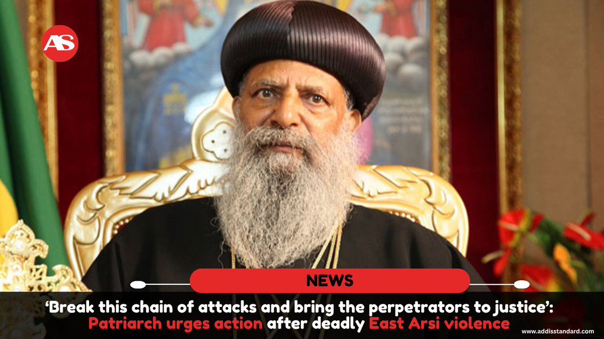 addisstandard's tweet photo. News: ‘Break this chain of attacks and bring the perpetrators to justice’: Patriarch urges action after deadly #East_Arsi violence 

The Patriarch condemned the latest attacks in #Aseko, #Shirka, #Honkolo_Wabe, and #Munesa districts of the Arsi Diocese, describing them as a grave assault on both human life and religious freedom. 

“Break this chain of attacks and bring the perpetrators to justice,” the Patriarch appealed to security officials and government authorities. “History will judge you by the price you pay for the safety of citizens during your tenure.”

https://t.co/QQmVaVB6Qh