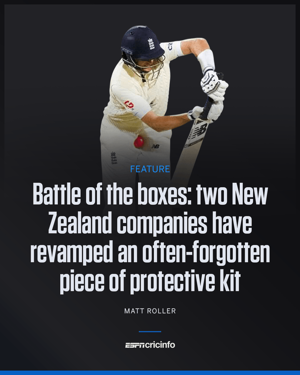 ESPNcricinfo's tweet photo. At Lord's this week, an improbable rivalry will play out between two start-up brands competing to protect the genitals of New Zealand's cricketers https://t.co/cdenUNIgon https://t.co/8yLYYmJBUJ