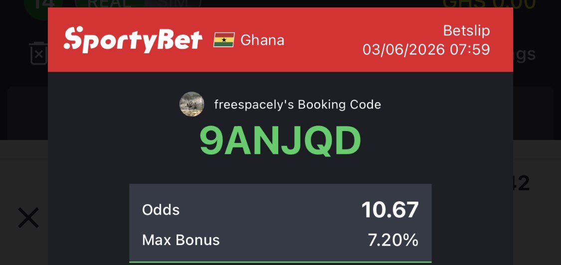 freespacely's tweet photo. 10 odds edits 

9ANJQD

SportyBet https://t.co/OxU3tc76Nq