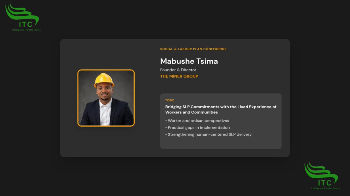ITCIntelligence's tweet photo. Join ITC for our 13th Annual Social &amp; Labour Plan Conference in Johannesburg 24 &amp; 25 June.

Register: https://t.co/WXB0tIpxOF

#sustainability #mining #socialandlabourplan https://t.co/7XNoP5eqgo