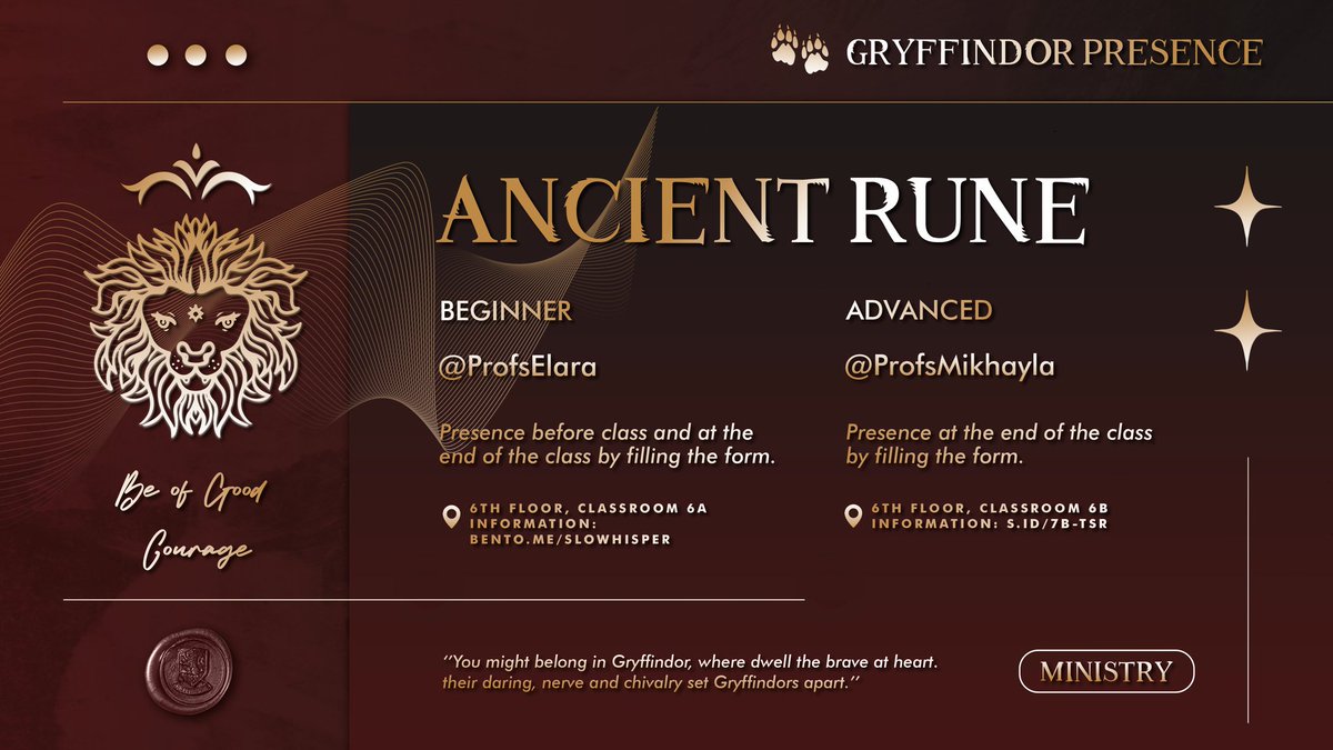 Grandffindor's tweet photo. ⠀
📜  𝗣𝗥𝗘𝗦𝗘𝗡𝗖𝗘: 𝐀ncient 𝐑unes,
ㅤㅤ Wednesday, June 3rd 2026,
ㅤㅤ class at 19.45 - 20.45 GMT +7

   G1-3 presence: https://t.co/1GF1czCHMy
⠀ https://t.co/cbnNJZ8rLA