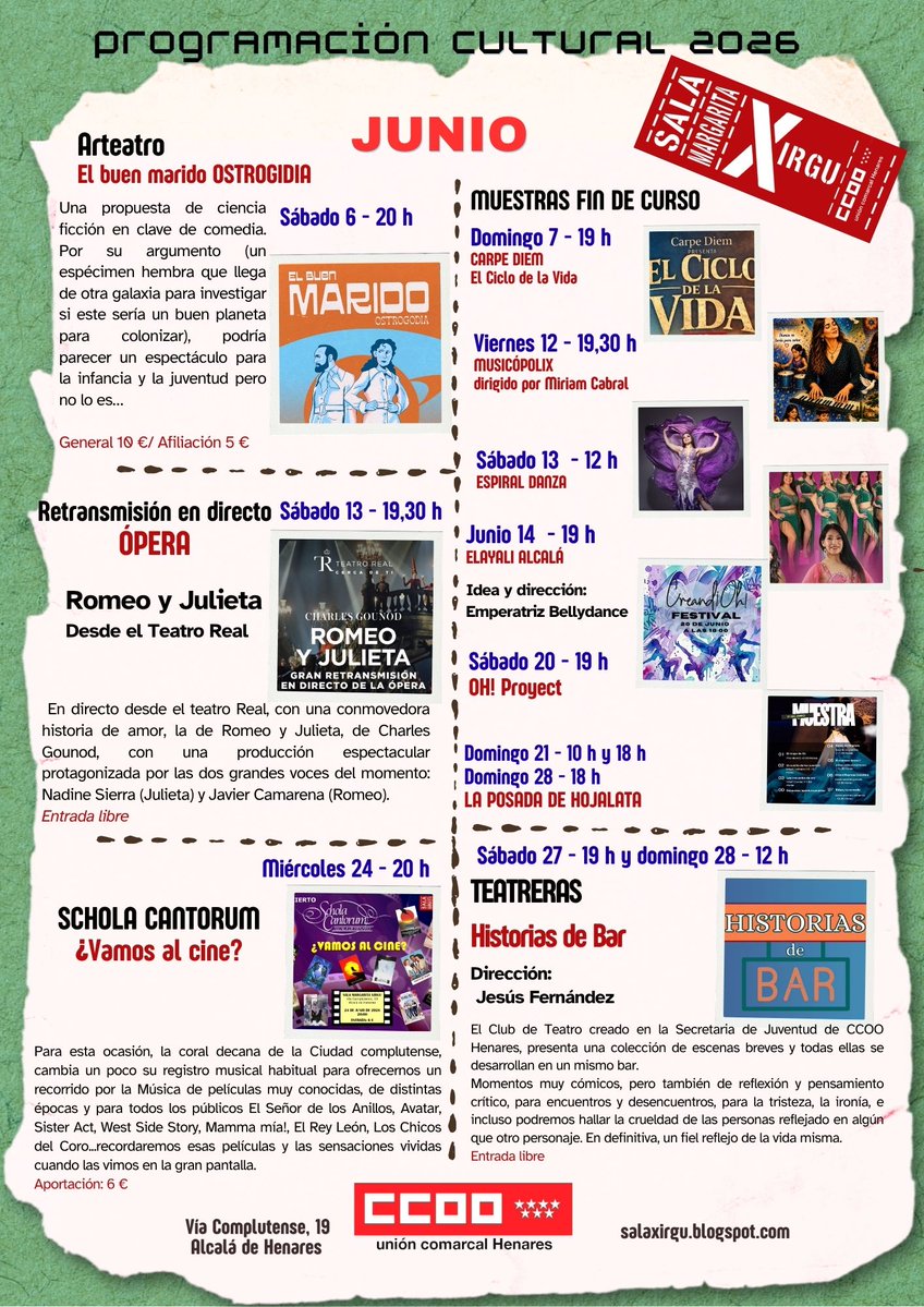 XirguCCOO's tweet photo. Comenzamos el mes de junio con teatro de ciencia ficción de la Cia. @MerasRosa 🎭 Sabado 6, a las 20h 👉 ¡comedia de otra galaxia! 
El Buen marido OSTROGODIA https://t.co/yOfAbRcnQi