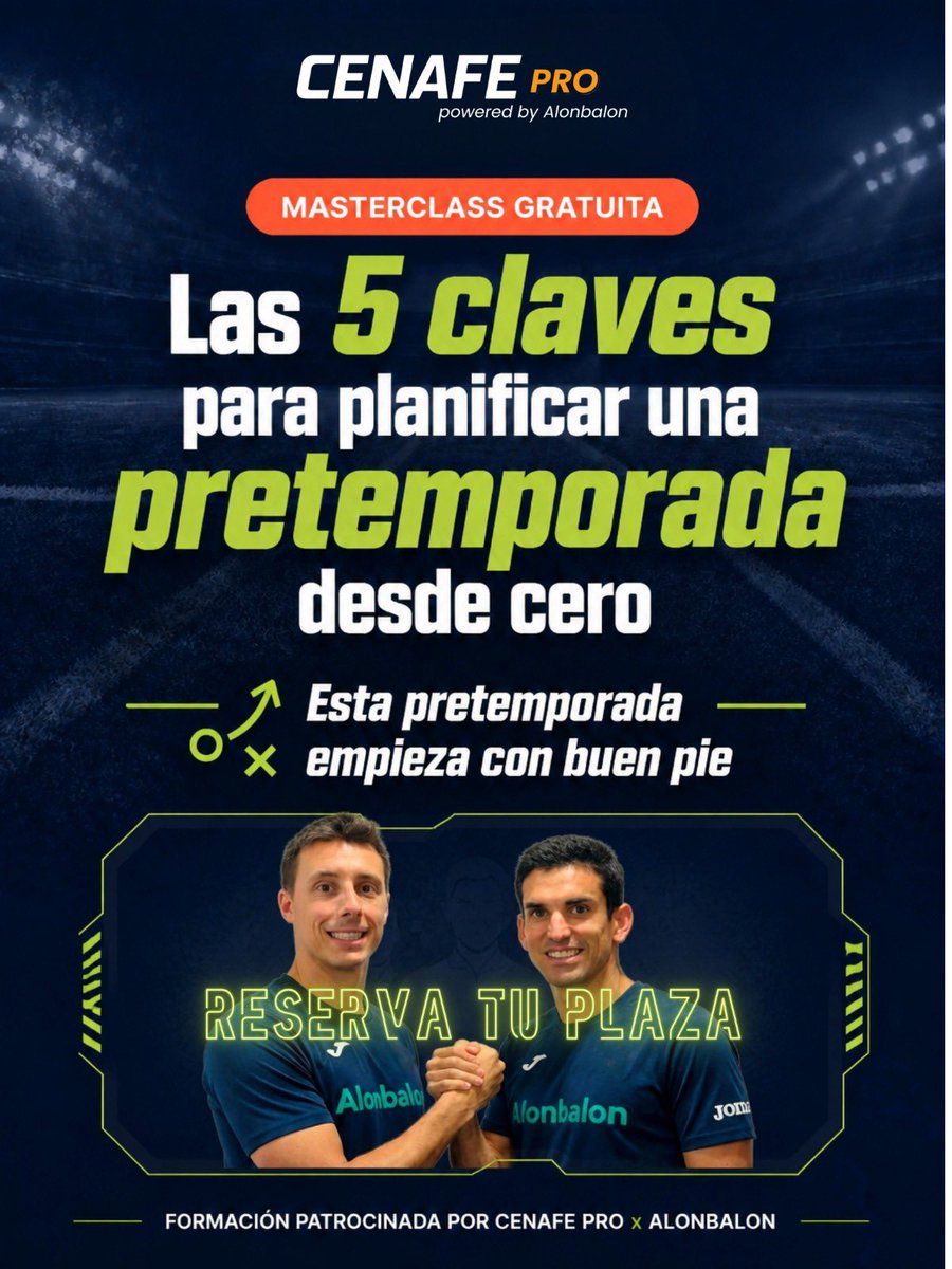 CenafeEscuelas's tweet photo. Desde CENAFE PRO x Alonbalon os invitamos a la ⚽ Masterclass online y gratuita: "Las 5 claves para planificar tu pretemporada desde cero" junto a Jesús y Víctor, para que no arranquéis la temporada a contrapié.

16 de junio | 19:00h (ES)

👉 https://t.co/L0kIZT1DZo https://t.co/gdLEimiu5u