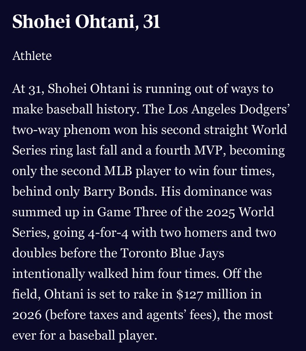 H0RANGI's tweet photo. Shohei Ohtani is the only athlete listed in Forbes’ 50 the most influential leaders in the world with Beyonce, Taylor Swift, Steve Cohen, Melinda Gates, etc 👏👏👏👏 https://t.co/abEs5YChsr