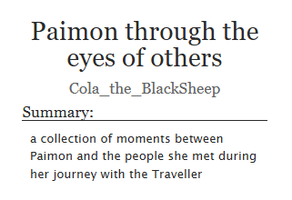 ColaIsGaming's tweet photo. starting a series dedicated to Paimon and her interaction with other charas. will update whenever i have idea! (one w/Albedo is already brewing in my head, hehe)

"Paimon through the eyes of others"
Ch. 1 - Wanderer (Hat Guy!)
#paimon #wanderer 

https://t.co/A14rsCkFGo https://t.co/8MetbxdNvS