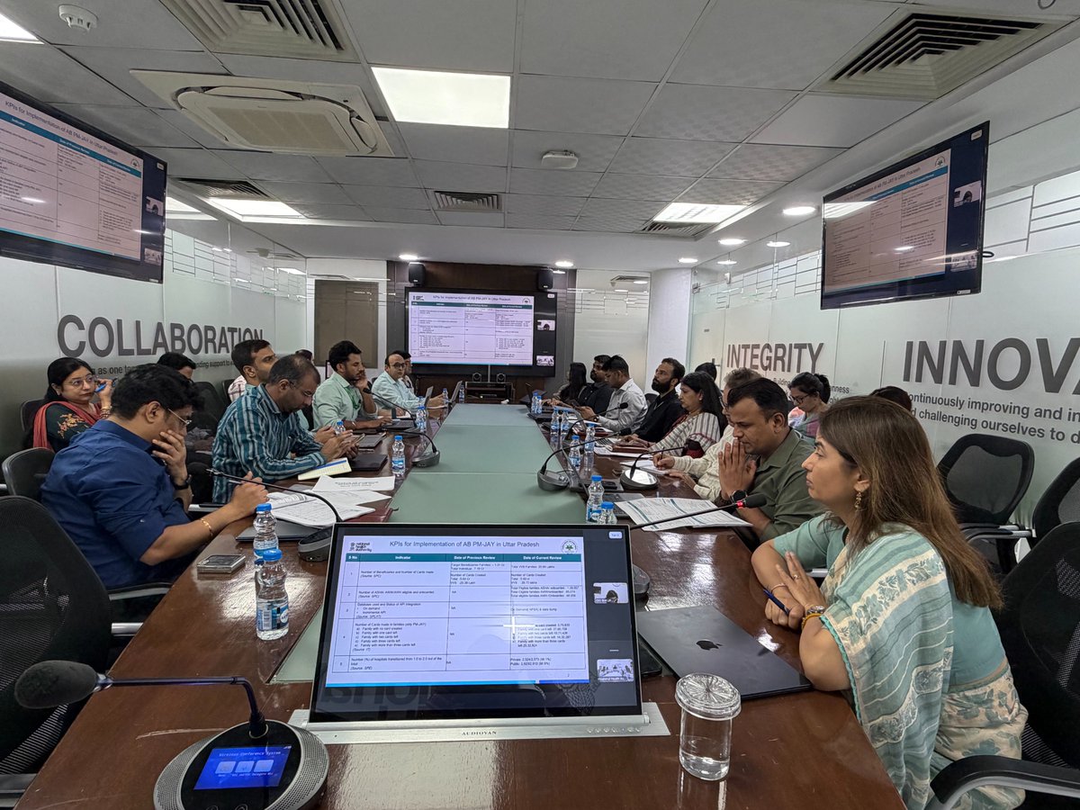 AyushmanNHA's tweet photo. From grassroots reach in #Chhattisgarh to field-level implementation in #MadhyaPradesh, large-scale beneficiary coverage in #UttarPradesh &amp; implementation experience in #Rajasthan, each State shared progress, challenges &amp; learnings for #PMJAY #ABDM during the State Review today. https://t.co/KLO5IZYWwv
