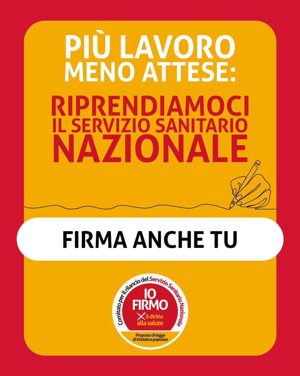 cgilnazionale's tweet photo. Deve essere garantito il rispetto dei tempi di attesa attraverso il necessario investimento nel Servizio Sanitario Nazionale, in termini di incremento delle risorse e del personale dipendente, il riordino dell’assistenza territoriale e della presa in carico dei bisogni di salute delle persone.

Rendiamo effettivo il diritto alla tutela della salute nel rispetto della Costituzione e della Legge 833/1978, rafforzando il Servizio Sanitario Nazionale e valorizzando il lavoro.

Firma nei banchetti in piazza o digitalmente la proposta di legge di iniziativa popolare.

Approfondisci i contenuti qui 👉https://t.co/C0yCh9nEhp